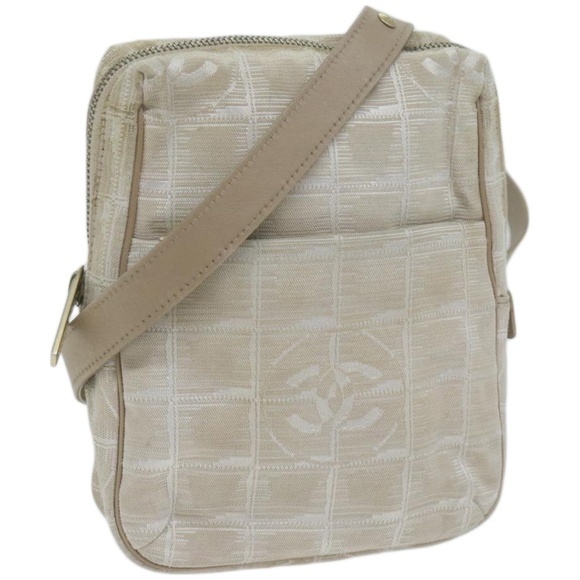 CHANEL New Travel Line Shoulder Bag Nylon Beige CC Auth ki4086 - Picture 1 of 16